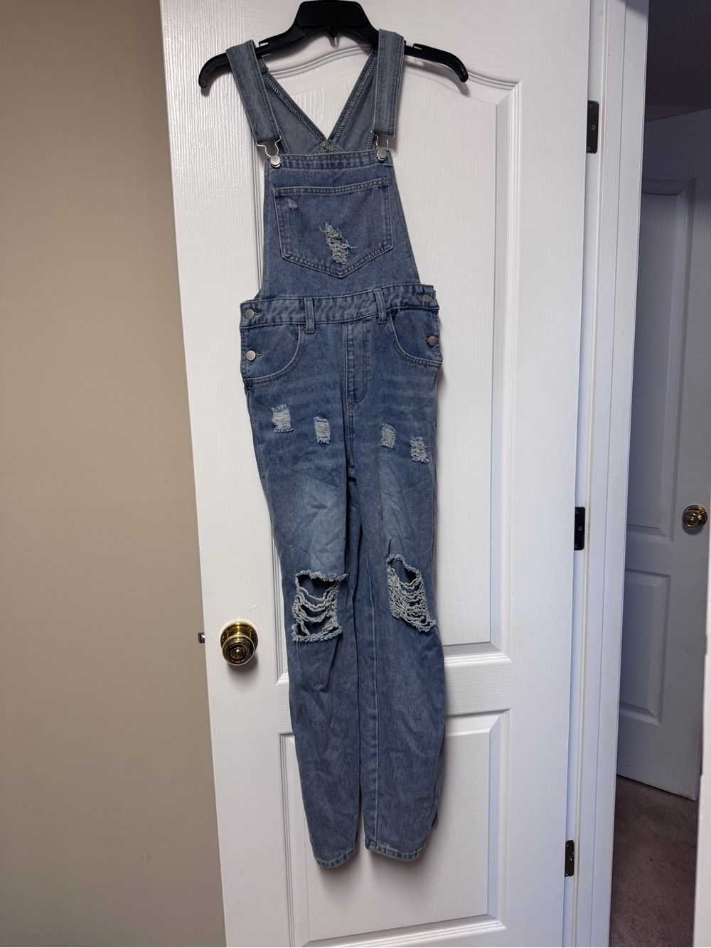 Distressed Light Blue Denim Overalls